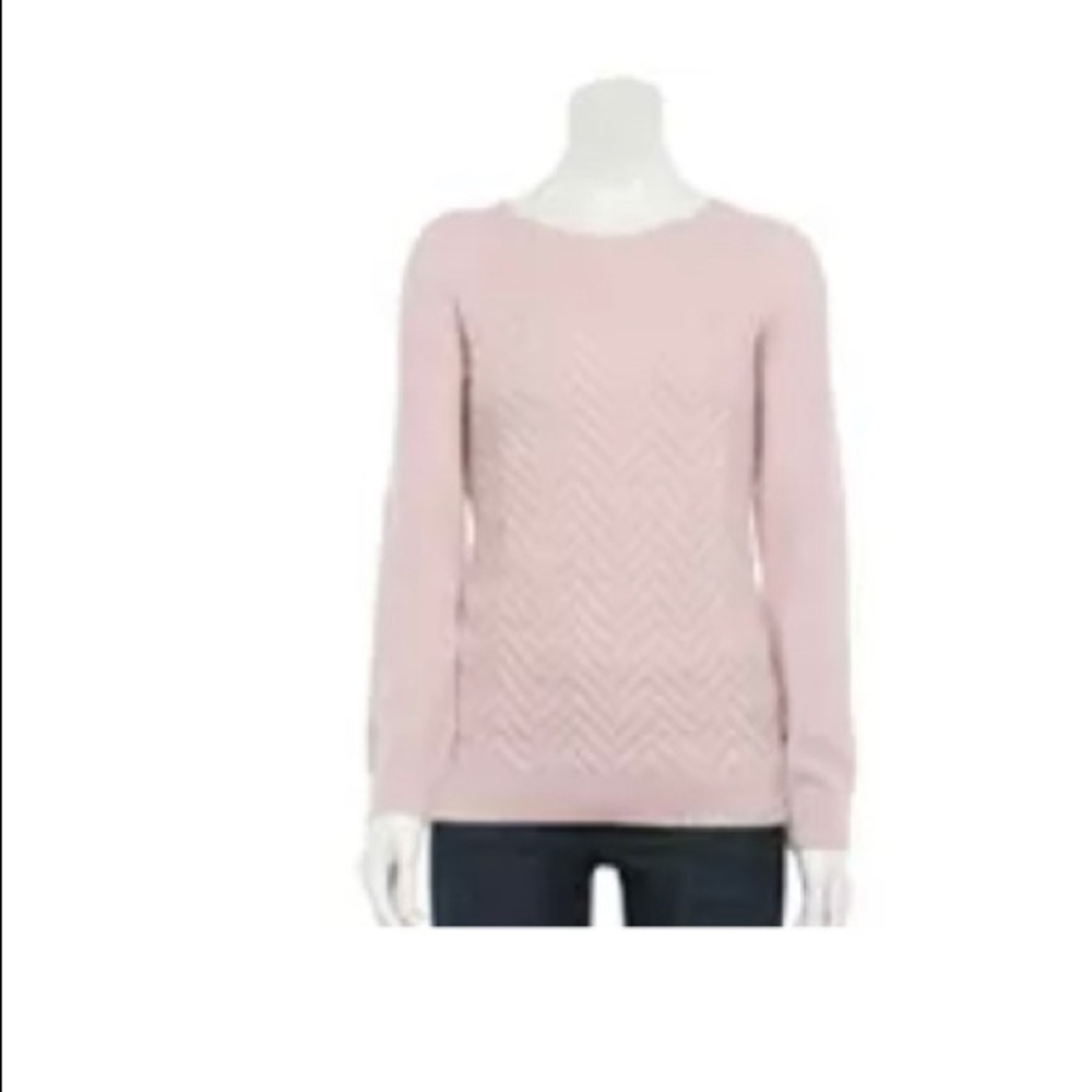 NWT Women's Sonoma Lattice-Front Raglan Crewneck Sweater
L, Dusty Pink